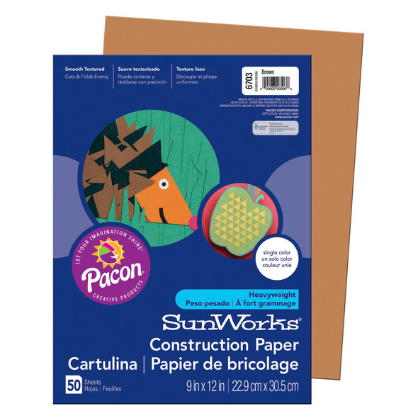 Construction Paper, Medium Weight, Brown, 9" x 12", 50 Sheets