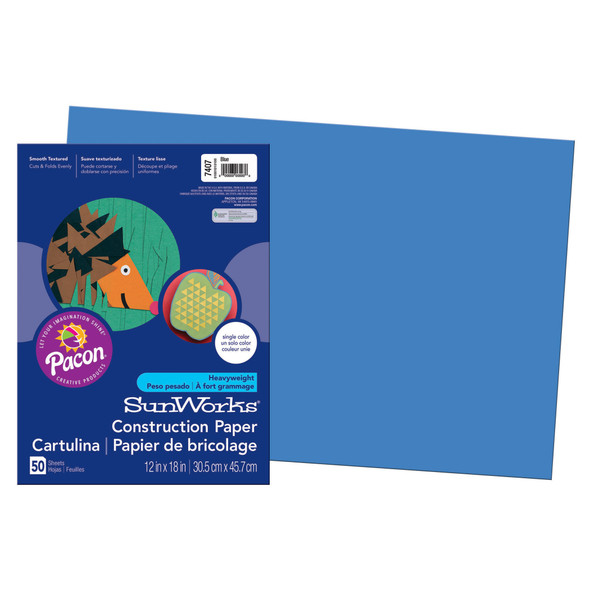 Construction Paper, Medium Weight, Blue, 12" x 18", 50 Sheets