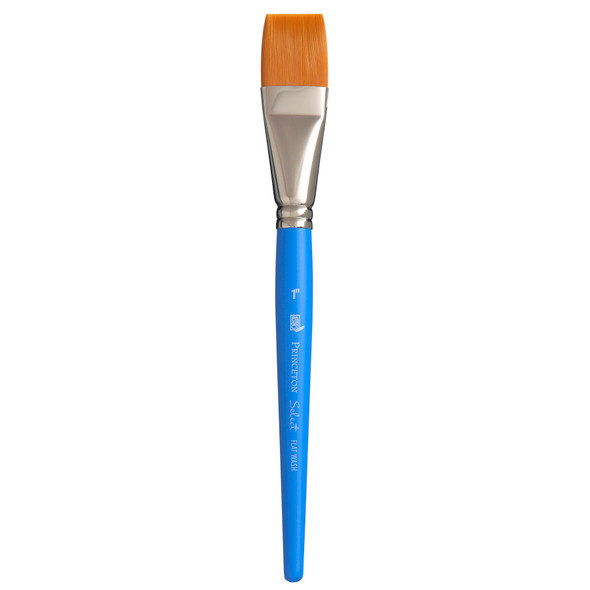Select Artiste Flat Wash Brush, Synthetic Bristles, Short Handle Mixed Media Paintbrush, Jewel Blue, Size 1 inch, 1 Count