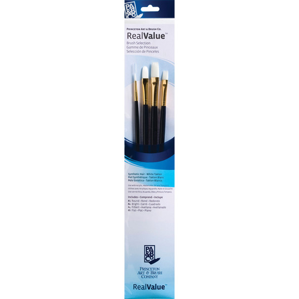 RealValue Brush Set, White Taklon Bristles, Long Handle Mixed Media Paintbrush, Dark Blue, 4 Pieces