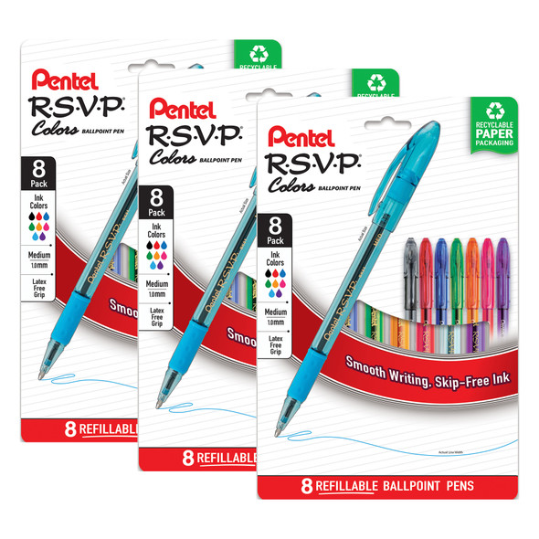 (3 Pk) Rsvp Colors 1.0mm 8pk Plastic-free