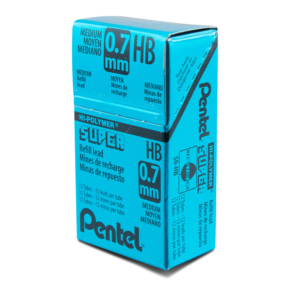 Super Hi-Polymer Lead Refill (0.7mm) Medium, HB, 12 Pieces/Tube, 12 Tubes/Box