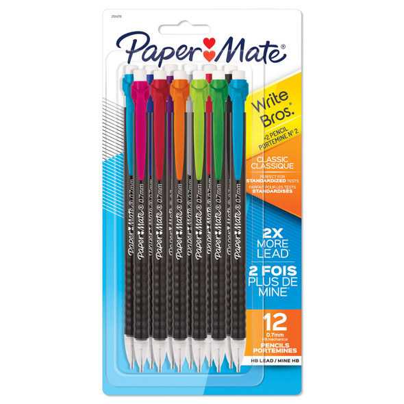 Write Bros Mechanical Pencil, 0.7mm, Assorted, Pack of 12