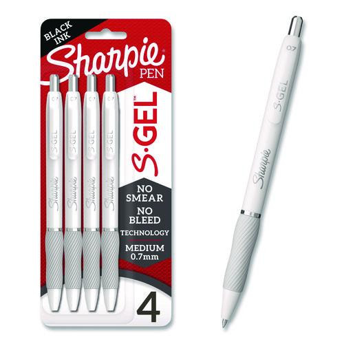 S-Gel, Gel Pens, Medium Point (0.7mm), Pearl White Body, Black Gel Ink Pens, 4 Count