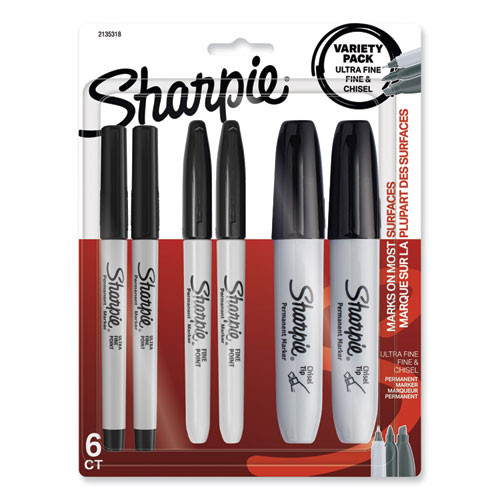 Permanent Markers Variety Pack, Fine, Ultra-Fine, & Chisel-Point Markers, Black, 6 Count