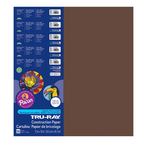 Construction Paper, Heavyweight, Dark Brown, 12" x 18", 50 Sheets Per Pack, 5 Packs