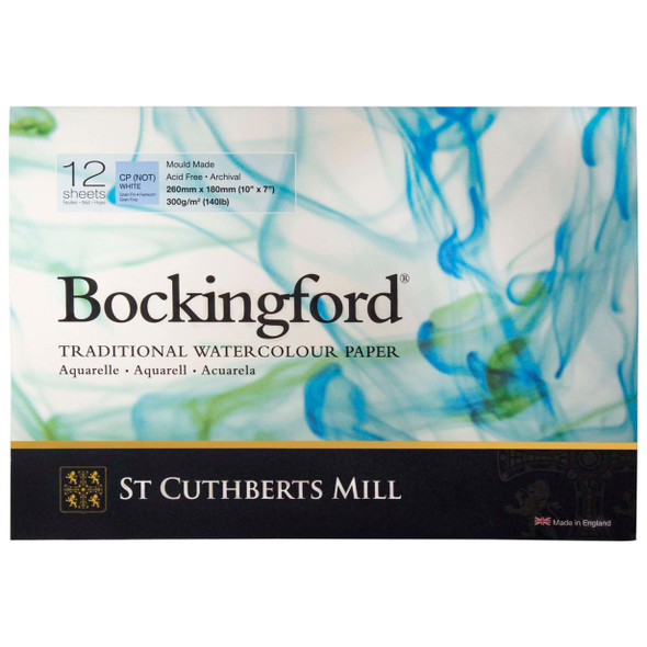 Bockingford Watercolor Pad, Cold Pressed, Glue Binding, 140lb/300gsm, 12 Sheet, 7x10 inch, 1 Count