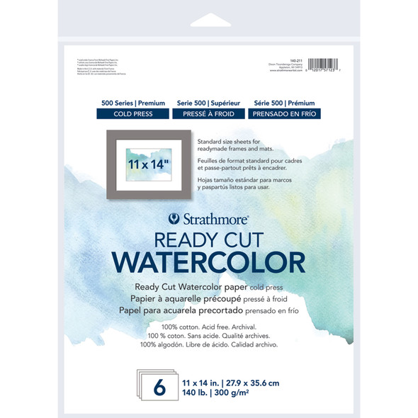 500 Series Ready Cut Watercolor Paper Pack, Cold Press, 11x14 inch, 6 Sheets