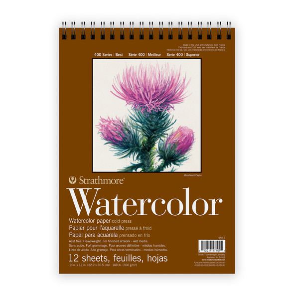 400 Series Watercolor Pad, Top Wire Binding, 12 Sheet, 9x12 inch, 1 Count