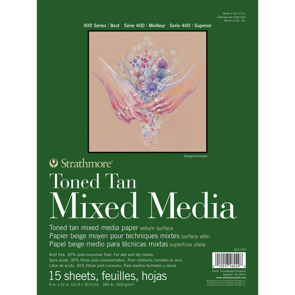 400 Series Mixed Media Pad, Toned Tan, Glue Binding, 15 Sheet, 9x12 inch, 1 Count