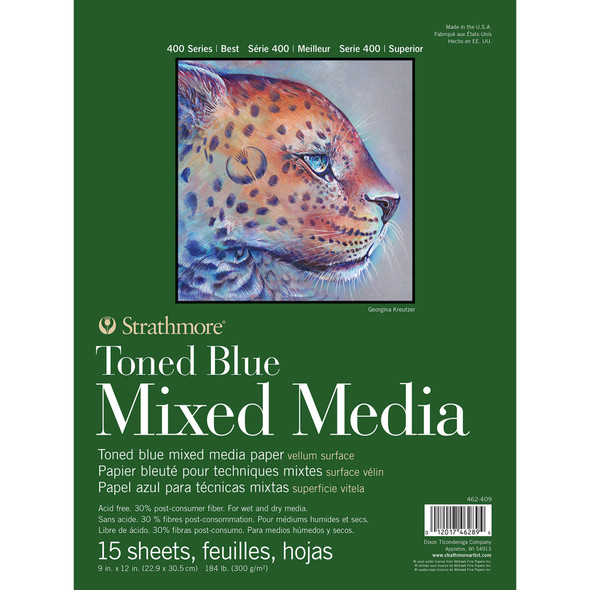 400 Series Mixed Media Pad, Toned Blue, Glue Binding, 15 Sheet, 9x12 inch, 1 Count