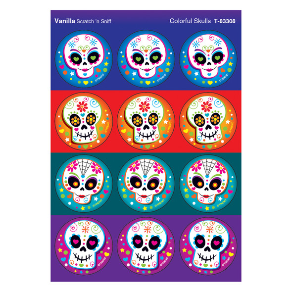 Colorful Skulls/Vanilla Stinky Stickers, 48 Count