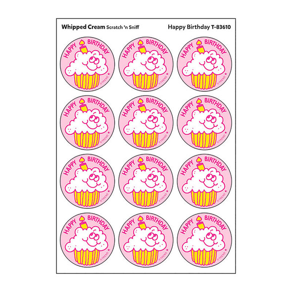 Happy Birthday/Whipped Cream Scented Stickers, Pack of 24
