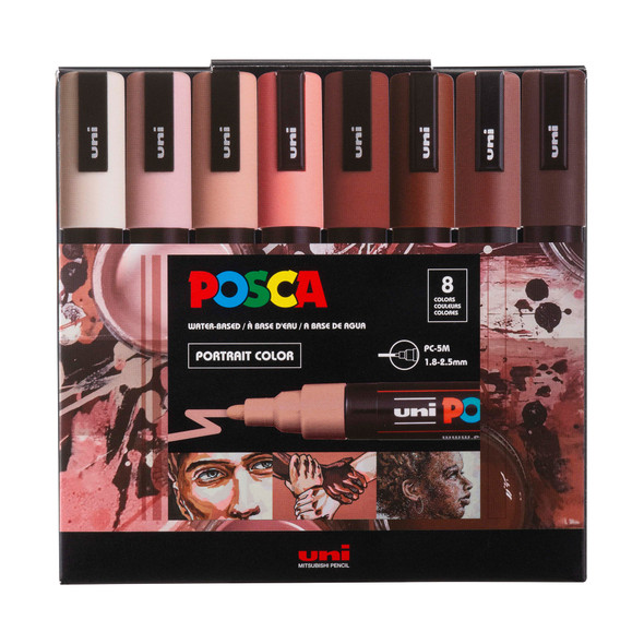 uni POSCA PC-5M Water-Based Paint Markers, Reversible Medium Tip (1.8-2.5mm), Portrait Colors, 8 Pack