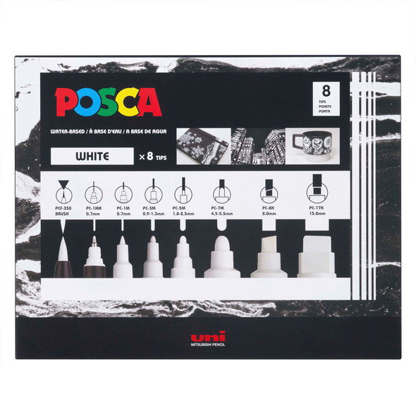 uni POSCA PC-MIX Water-Based Paint Markers, Assorted White Tips, 8 Pack