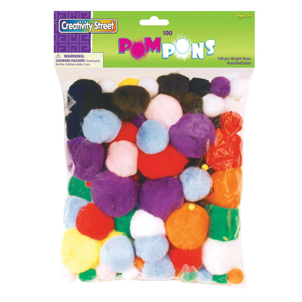 Pom Pons, Bright Hues, Assorted Sizes, 100 Pieces - CK-811201