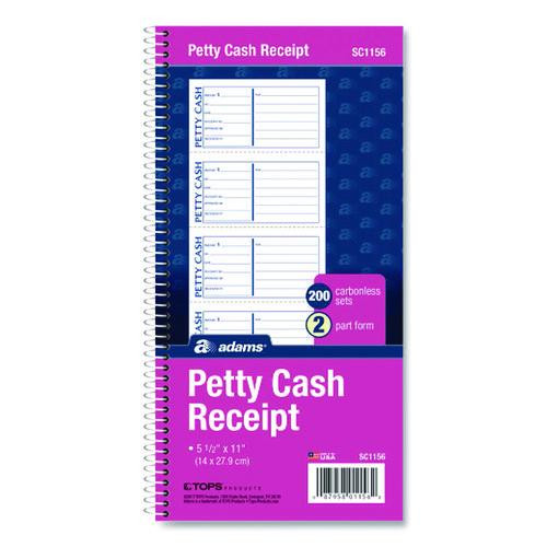 Petty Cash Receipt Book, Two-part Carbonless, 5 X 2.75, 4 Forms/sheet, 200 Forms Total - ABFSC1156