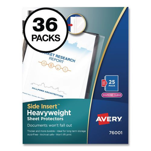 Side-insert Heavyweight Sheet Protectors, 3-hole Punched, Side Load, 8.5 X 11, Diamond Clear, 25/pack, 36 Packs/carton
