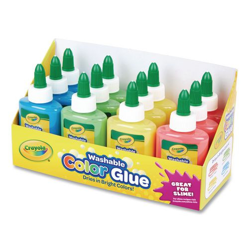 Washable Assorted Color Glue, 3 Oz, 12/pack