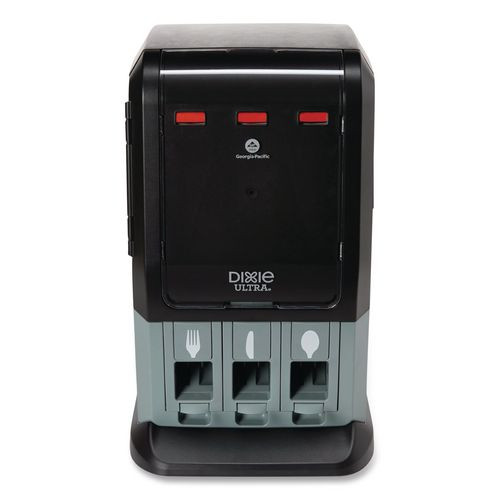 Tri-tower Mini Dispenser, Holds Forks/knives/spoons Or Sporks, 13.15 X 31.03 X 17.5, Black/gray