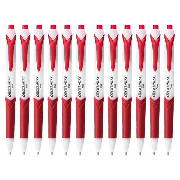 GlideWrite Ballpoint Pen with TechniFlo Ink, (1.0mm) Medium Line, Red, 1 Dozen