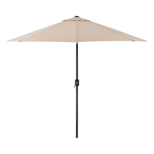 Outdoor Umbrella With Tilt Mechanism, 102" Span, 94" Long, Tan Canopy, Black Handle