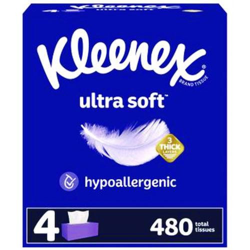 Ultra Soft Facial Tissue, 3-ply, White, 120 Sheets/box, 4 Boxes/pack, 6 Packs/carton - KCM54315