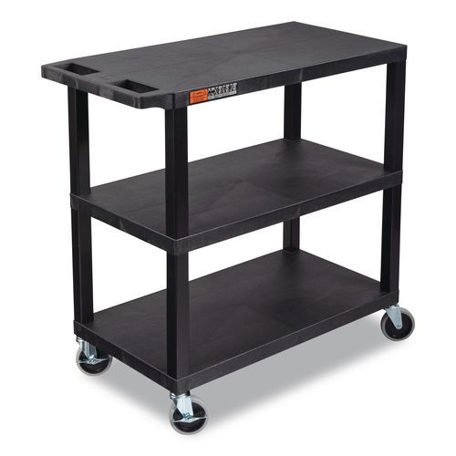 Tuffy Xl Three-shelf Multipurpose Utility Cart, Plastic, 300 Lb Capacity, 35.25" X 18" X 34.5", Black