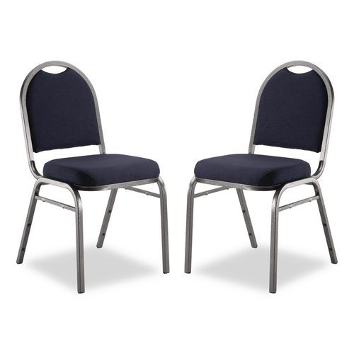 9200 Series Premium Upholstered Stack Chair, Fabric, Supports 500 Lb, 19" Seat Ht, Midnight Blue Seat/back, Silver Base, 2/pk