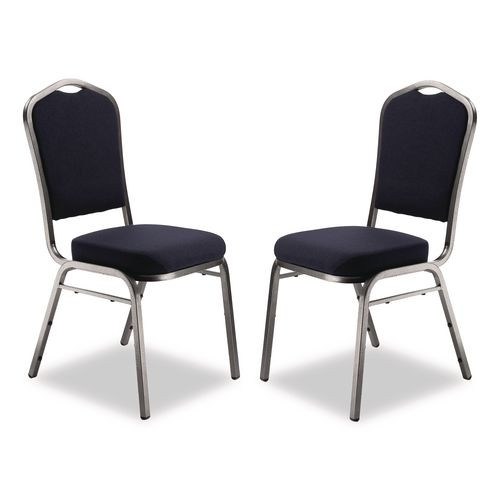 9300 Series Deluxe Upholstered Stack Chair, Fabric, Supports 500 Lb, 19" Seat Ht, Midnight Blue Seat/back, Silver Base, 2/pk