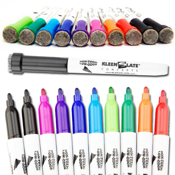 Dry Erase Student Markers with Erasers, Fine Point, Assorted Colors, 10 Per Pack, 2 Packs