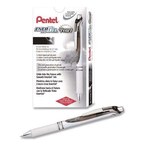Energel Pearl Deluxe Rtx Gel Pen, Retractable, Medium 0.7 Mm, Black Ink, Pearl White/smoke Barrel, Dozen