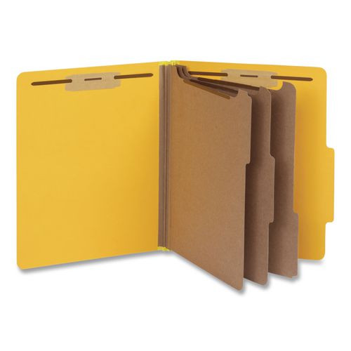 Heavy-duty Pressboard Classification Folder, 2/5-cut Tab, Expands 3", 3 Dividers, 8 Fasteners, Letter Size, Yellow, 10/box