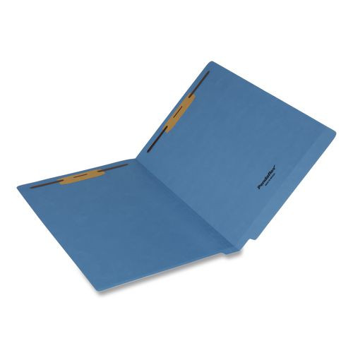 Colored Reinforced End Tab Fastener Folders, Straight Tab, Expands 0.75", 2 Fasteners, Legal Size, Blue, 50/box