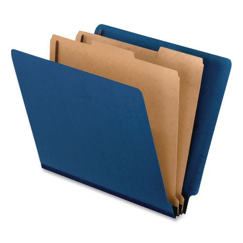 Colored End Tab Classification Folders, Straight Tab, 2 Dividers, 6 Fasteners, Letter Size, Blue, 10/box