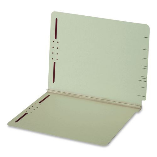 Colored Pressboard End Tab Fastener Folders, Straight Tab, Expands 3", 2 Fasteners, Letter Size, Light Green, 25/box