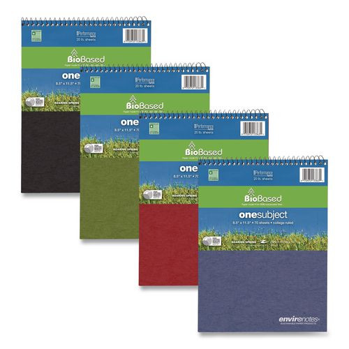 Environotes Biobased Notepad, Randomly Assorted Cover Colors, Medium/college Rule, (70) White 8.5 X 11 Sheets