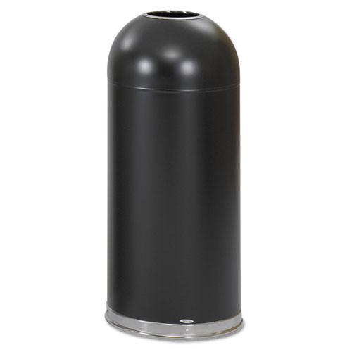 Dome Top Receptacle With Open Top, 15 Gal, Steel, Black