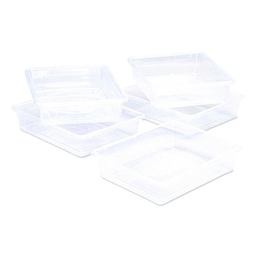 Storage Tray, Flat, 1.69 Gal, 10.65" X 13.17" X 2.96", Translucent, 5/pack