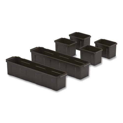 Customizable Bin System For Utility Carts, 2 Large Bins, 4 Small Bins, Black