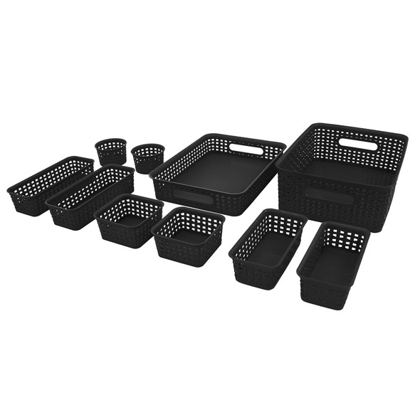Plastic Weave Bin, Black, Pack of 10