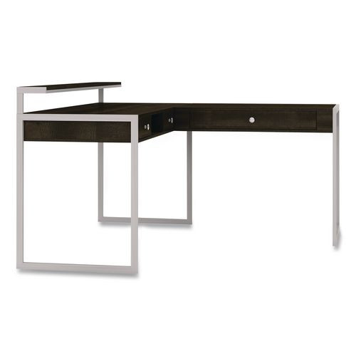 Asherton L-shaped Corner Desk, 60" X 60" X 35.88" (left) And 30" (right), Fawn Aged Oak/titanium