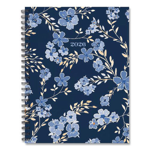 Bluesy Floral Weekly/monthly Planner, 8.8 X 6.5, Blue Cover, 12-month (jan To Dec): 2026