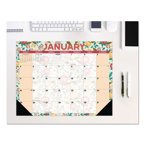 Spring Floral Large Monthly Desk Pad Calendar, 22 X 17, Multicolor Sheets, Black Headband/corners, 12-month (jan To Dec) 2026