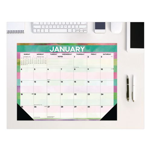 Watercolor Stripes Large Monthly Desk Pad Calendar, 22x17, Multicolor Sheets, Black Headband/corners, 12-month (jan-dec) 2026