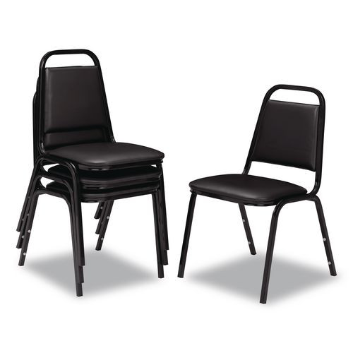 9100 Series Vinyl Upholstered Stack Chair, Supports Up To 300 Lbs, 18" Seat Height, Black Seat/back/base, 4/carton