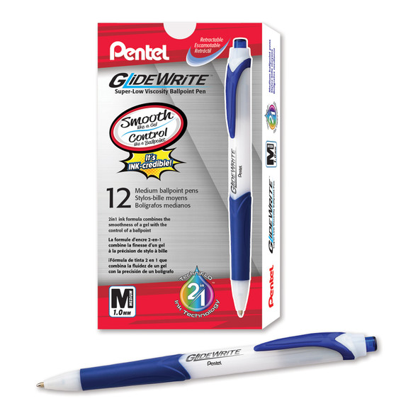 GlideWrite Ballpoint Pen with TechniFlo Ink, (1.0mm) Medium Line, Blue, 1 Dozen