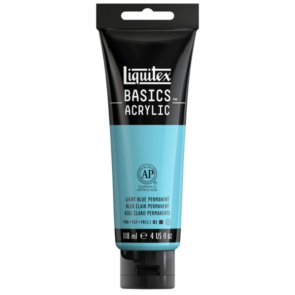 BASICS Acrylic Paint, 118 mL Tube, Light Blue Permanent