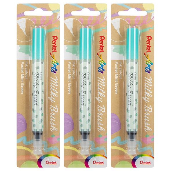 Milky Brush Pen, Pastel Mint Green Ink, Pack of 3