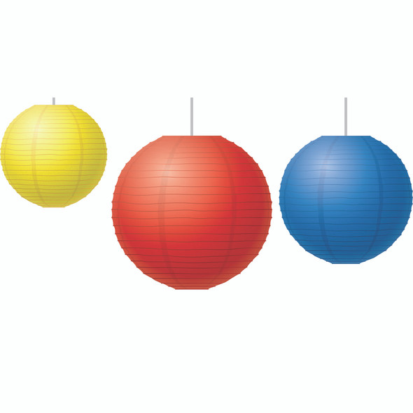 Red, Yellow & Blue Paper Lanterns, 3 Per Pack, 3 Packs